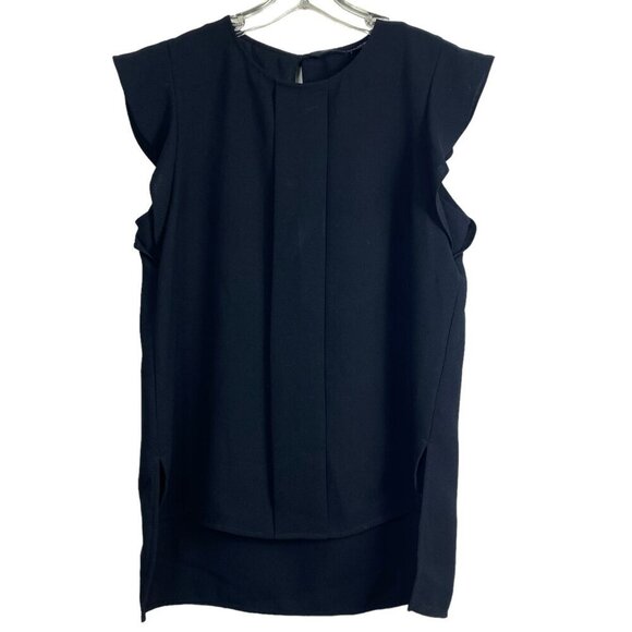 Zara Black Blouse Flutter Short Sleeve Office Business Casual Size Small - Picture 1 of 7